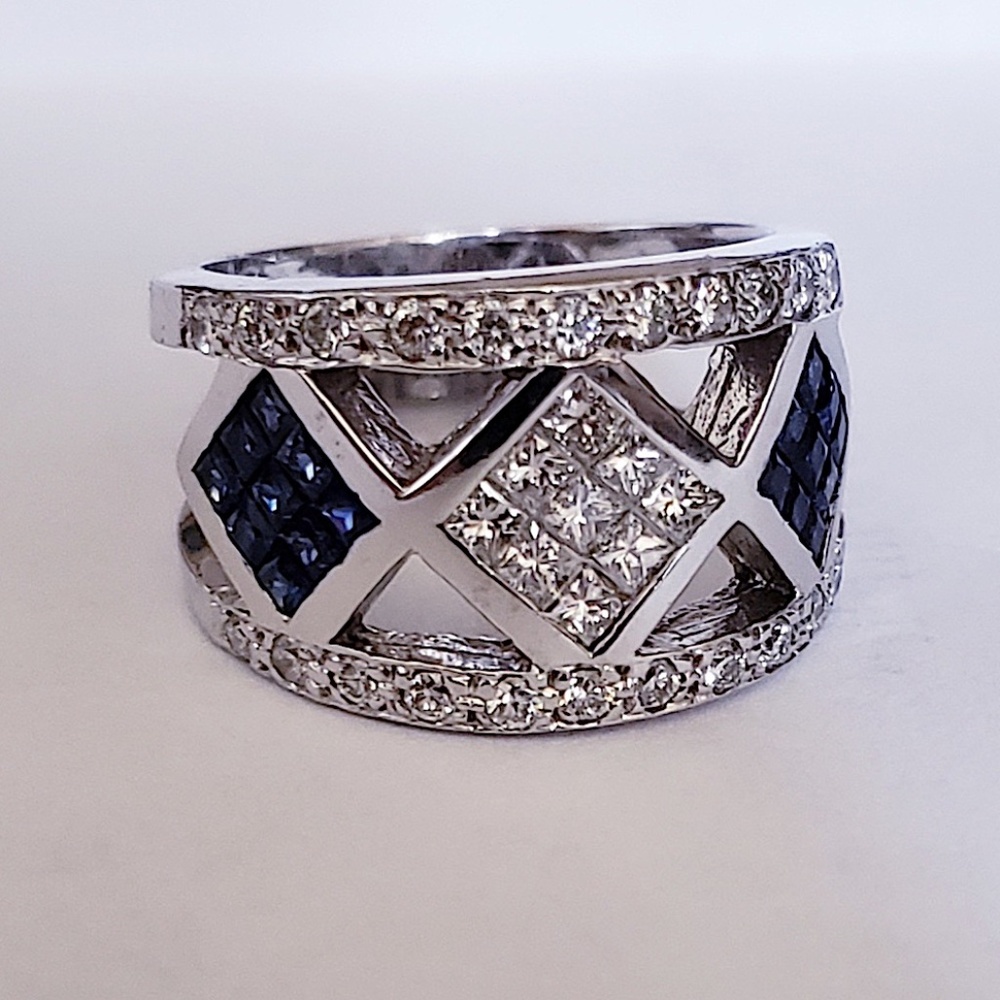 14kt White Gold 2.22ct Princess Sapphire Diamond Wedding Band Ring